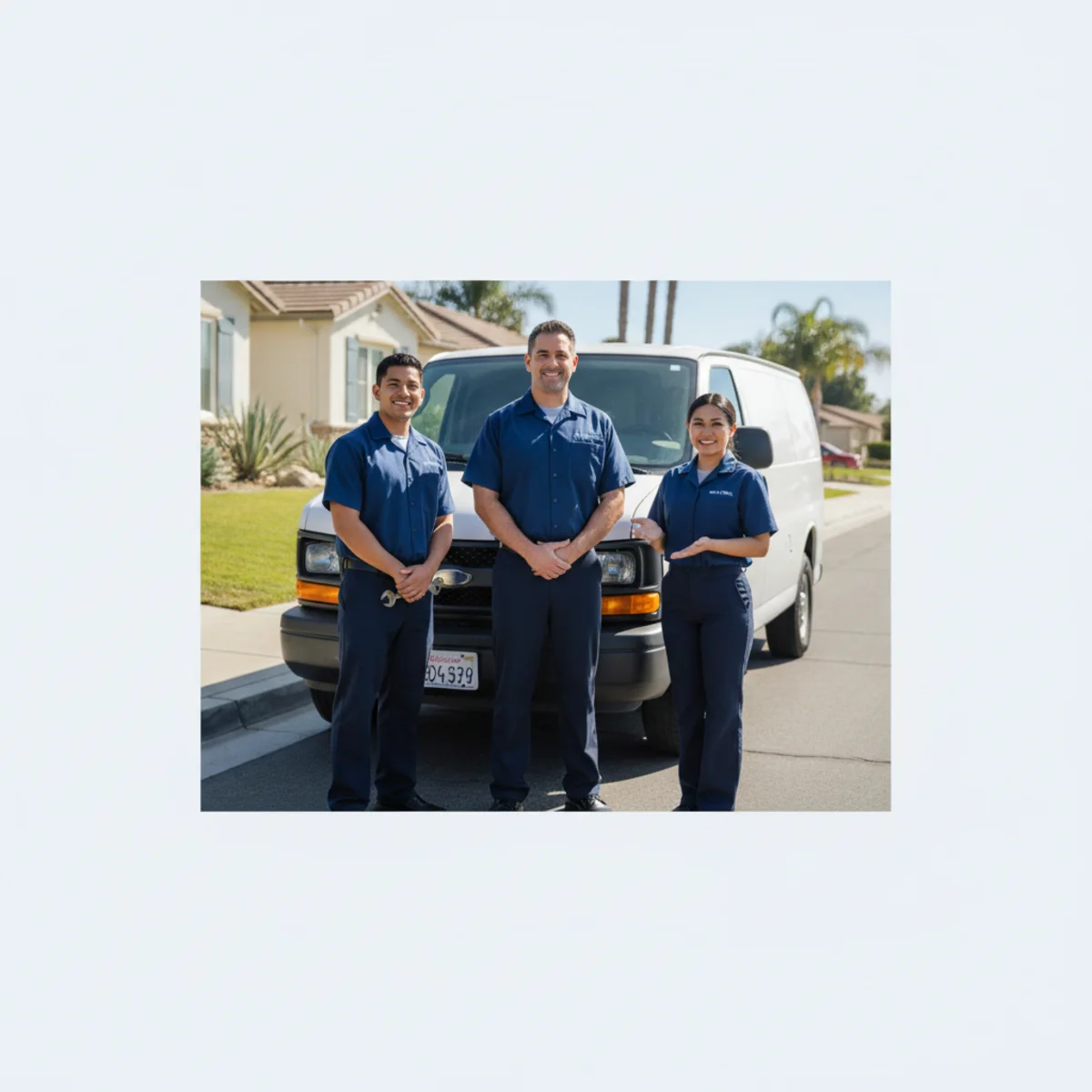 Bloomington CA Plumbing Pros team outside a local home.